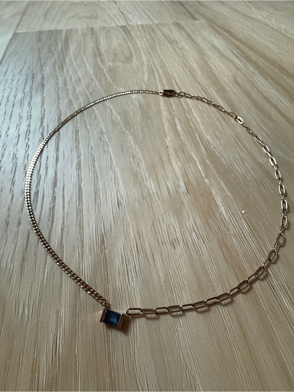 Aurate Blue Topaz Mixed Two Chain Paperclip Necklace